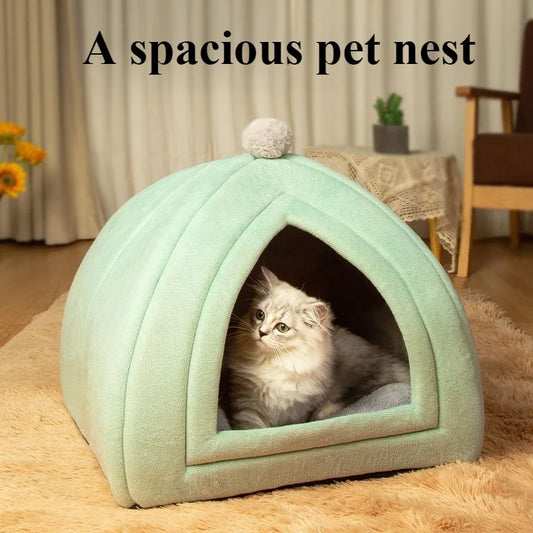 Winter Warm Dog Nest Semi Enclosed Cat House Super Soft Foldable Plush Pet House Suitable for Small and Medium Sized Cat/Dog Bed
