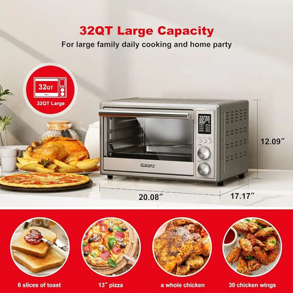 Galanz GT12SSDAN18 Digital Fry & Rotisserie Combo 8-in-1 Air Fryer Toaster, Convection Oven with Pizza & Dehydrate,4 Accessories