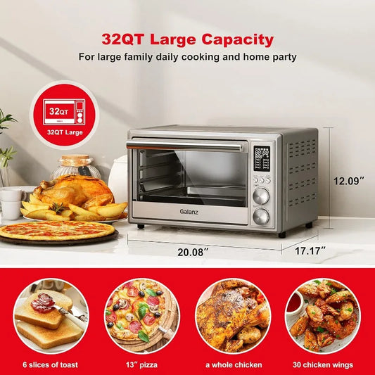 Galanz GT12SSDAN18 Digital Fry & Rotisserie Combo 8-in-1 Air Fryer Toaster, Convection Oven with Pizza & Dehydrate,4 Accessories