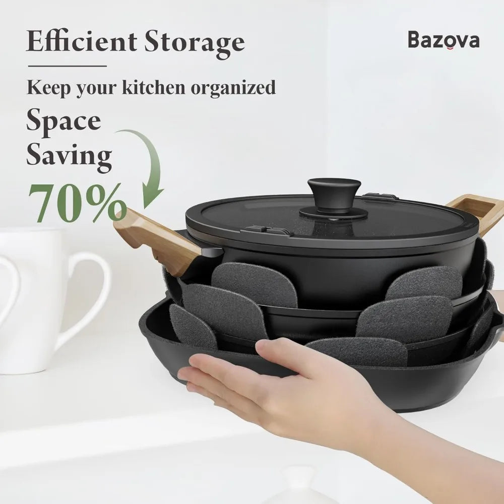 19 Pcs Pots and Pans Set Non Stick Ceramic Cookware Set with Removable Handles, Non Toxic Induction Kitchen Cookware Sets RV Coo