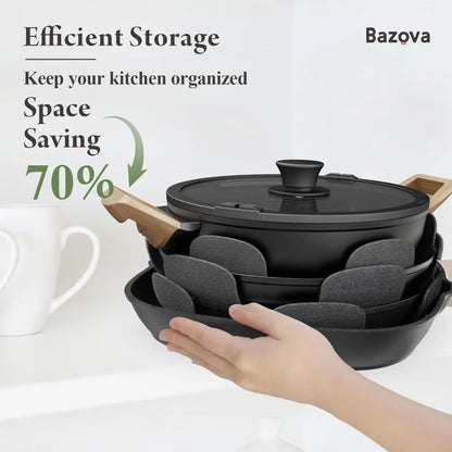 19 Pcs Pots and Pans Set Non Stick Ceramic Cookware Set with Removable Handles, Non Toxic Induction Kitchen Cookware Sets RV Coo