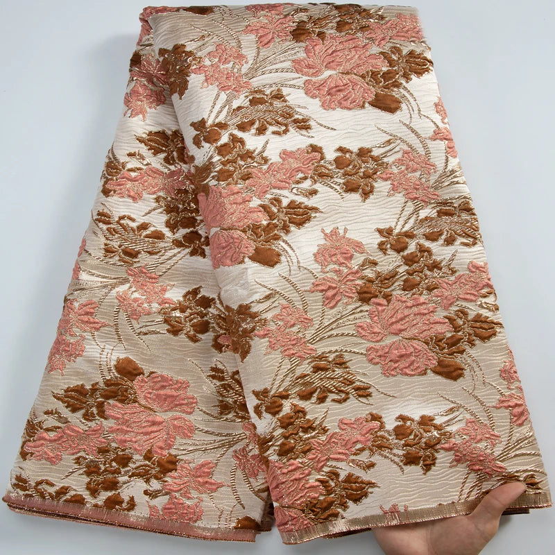 African Brocade Lace Fabrics 2025 Latest Nigerian French Tulle Damask Lace 5 Yards Jacquard For Sewing Women Party Dress A3326