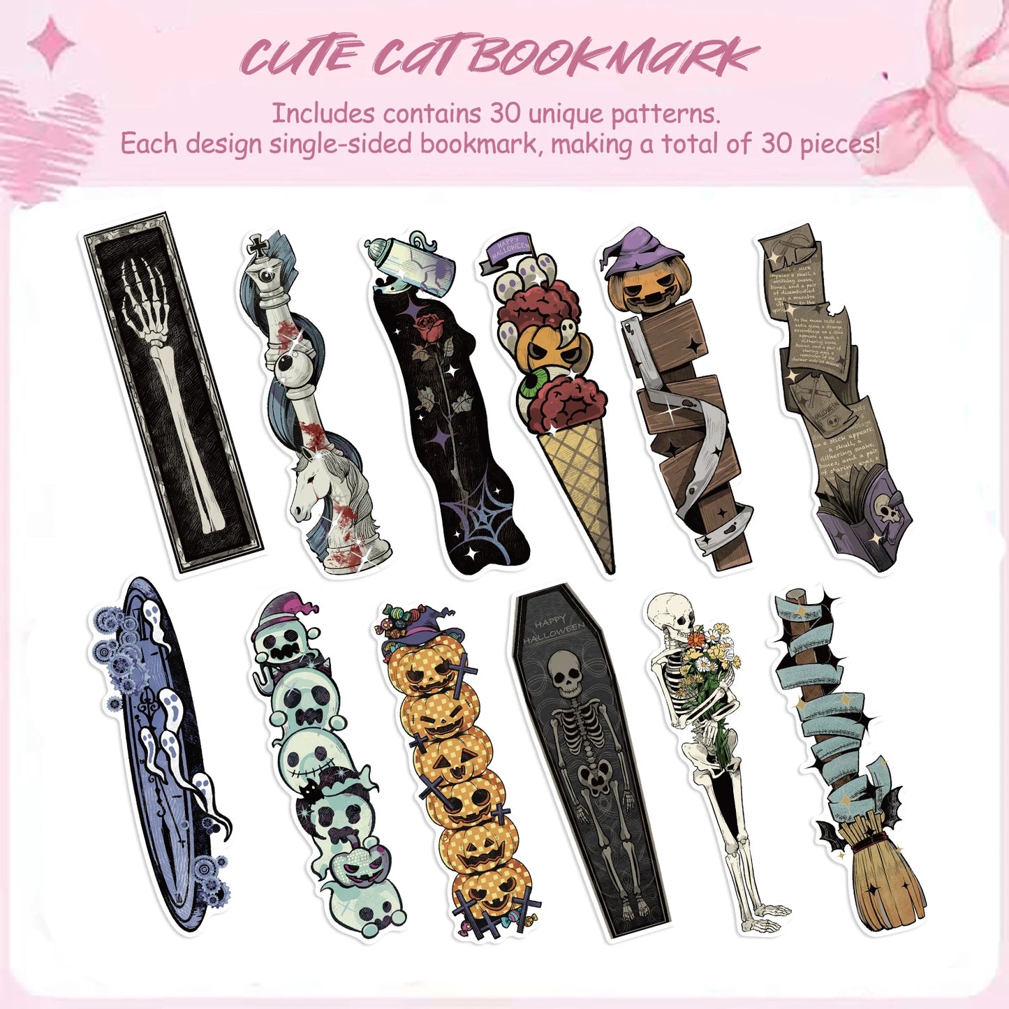 30pcs Retro Horror Bookmarks Halloween Skulls Ghosts Suitable for Teachers Readers and Book Lovers Birthday Gifts