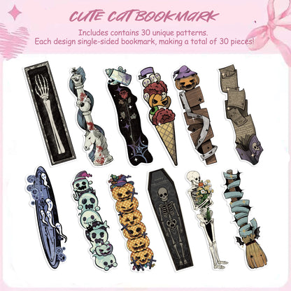 30pcs Retro Horror Bookmarks Halloween Skulls Ghosts Suitable for Teachers Readers and Book Lovers Birthday Gifts