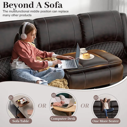 3-Seater Recliner Sofa, Manual Reclining Couch with Multi-Functional Middle Seat, Reclining Sofa for Living Room with Hidden Sto