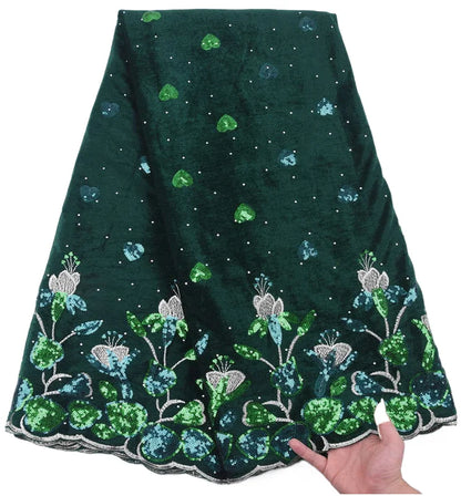 Nigerian Velvet Lace Fabric 2025 High Quality 5 Yards Sequins African Lace Fabric Nigerian Lace for Women Wedding Dress Sewing