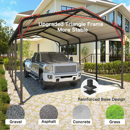 12x20FT Metal Carport, Heavy Duty Carport Canopy with Reinforced Frame and Base for All-Weather, Outdoor Garage