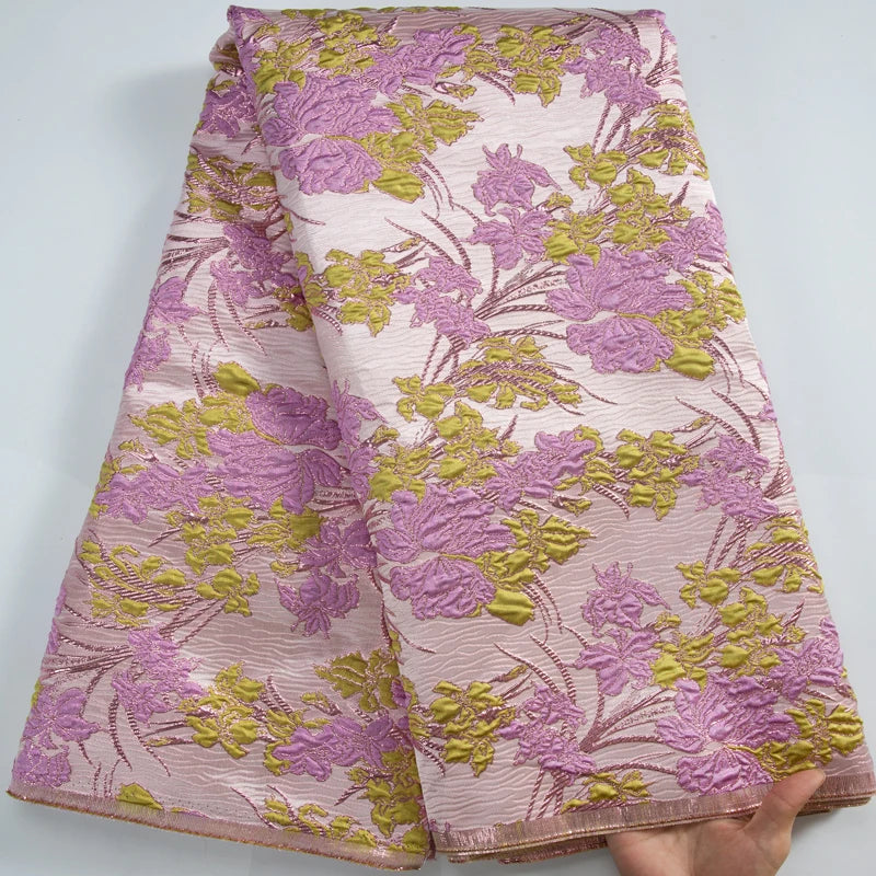 African Brocade Lace Fabrics 2025 Latest Nigerian French Tulle Damask Lace 5 Yards Jacquard For Sewing Women Party Dress A3326
