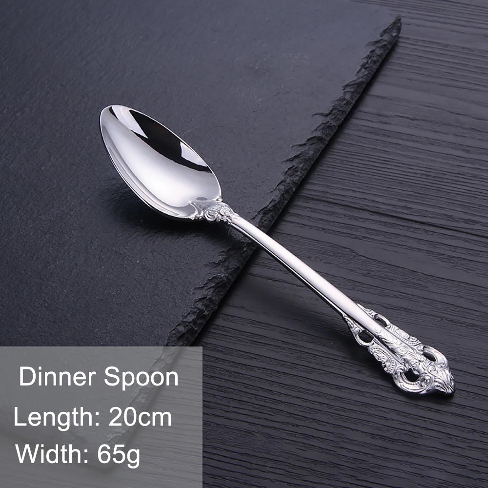 Vintage Western Stainless Steel Cutlery Set Luxury Tableware Wedding Engraving Dinnerware Knife Fork Spoon Sliverware 1 Pcs