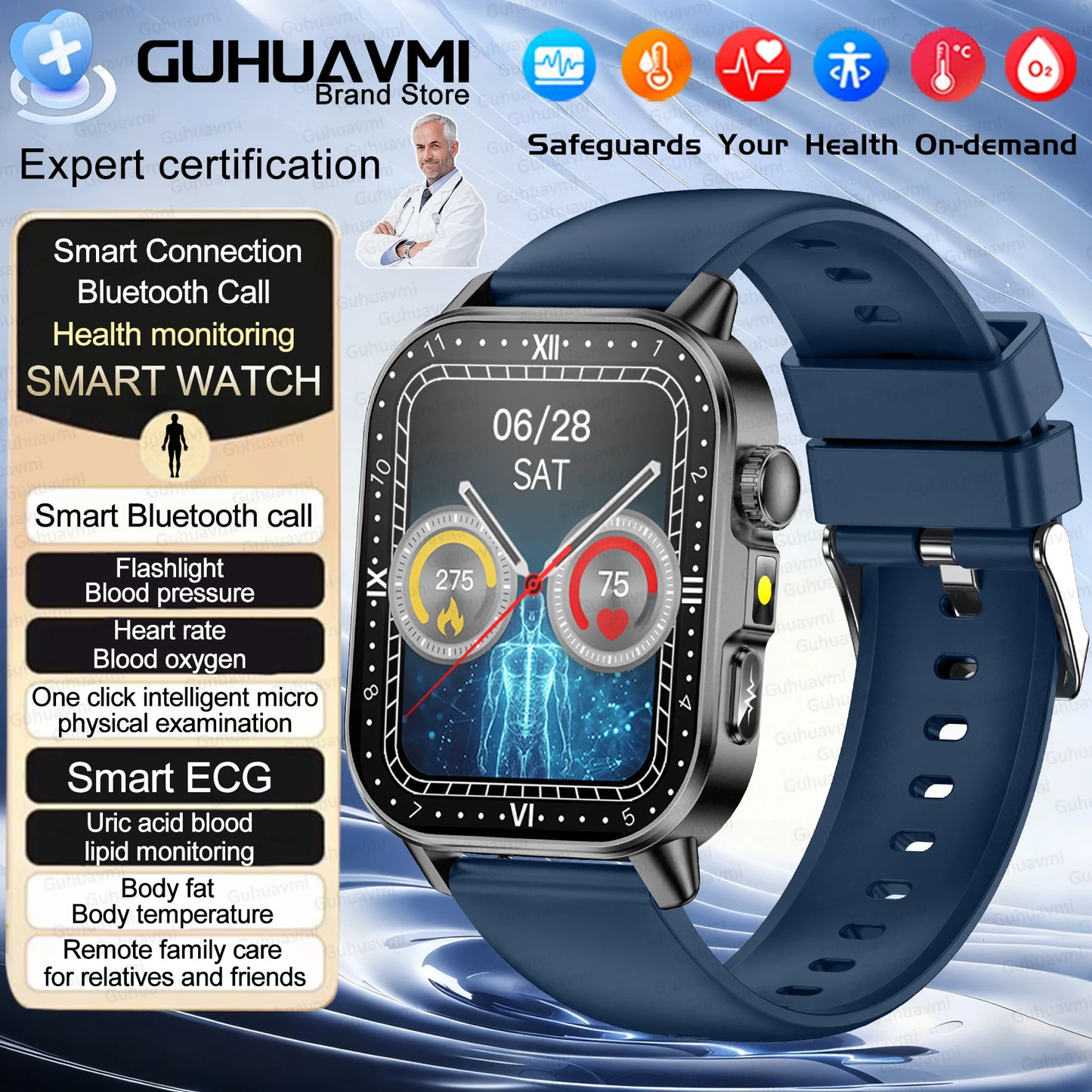 2026 New AI Health Diagnosis Smart Watch Body Analysis Uric Acid Blood lipids ECG+PPG Blood pressure call Smart watch Men Women