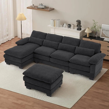 114" U Shape Sectional Cloud Couch with Ottoman,Fluffy Sectional Couches for Living Room,4 Seater Modular, Customized