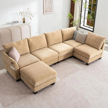 124" Modular Sectional Sofa, U-Shaped 6 Seater Sectional Sofa with Storage Ottoman & USB Ports, Large Cloud Couch Customized