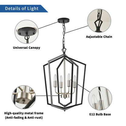 4 Light Luxury Chandeliers Farmhouse Industrial Pendant Lighting Classic Lantern Hanging Light for Kitchen Island Dining Room