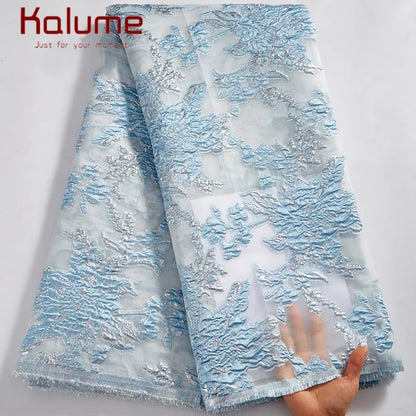 Latest Nigerian Laces Fabric 2025 Luxury 5 Yards African Jacquard Brocade Lace Fabric for Sewing Family Prom Dresses F4012