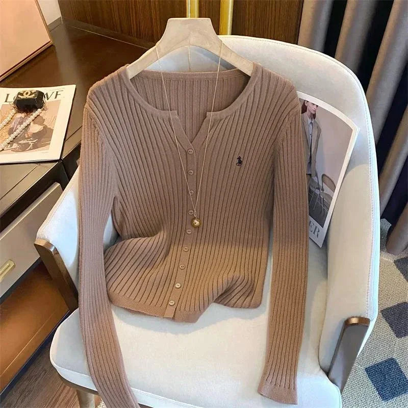 YuooMuoo Brand Fashion Knitted Tops 2025 New Y2K Embroidery Long Sleeve Cardigans Sweaters Korean Fashion Streetwear Lady Shirts