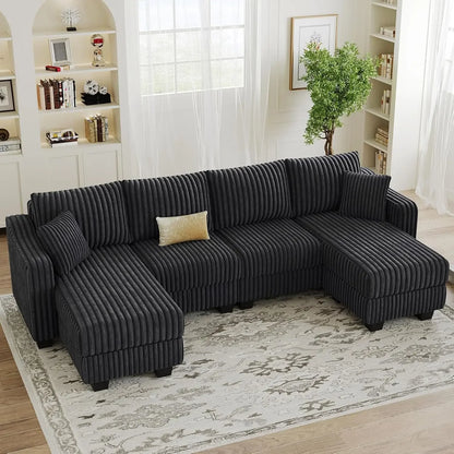 Corduroy U Shaped Couch with Reversible Chaises Sectional Couches for Living Room with Ottomans Customized Comfortable Sofa Set