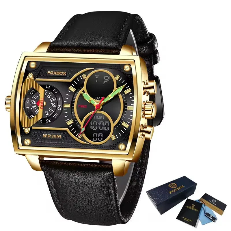 LIGE Digital Men's Watches Fashion Square Military Stainless Casual Sports Quartz Electronic Watch Waterproof Male Alarm Clocks