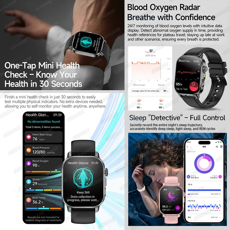 2026 New AI Health Diagnosis Smart Watch Body Analysis Uric Acid Blood lipids ECG+PPG Blood pressure call Smart watch Men Women