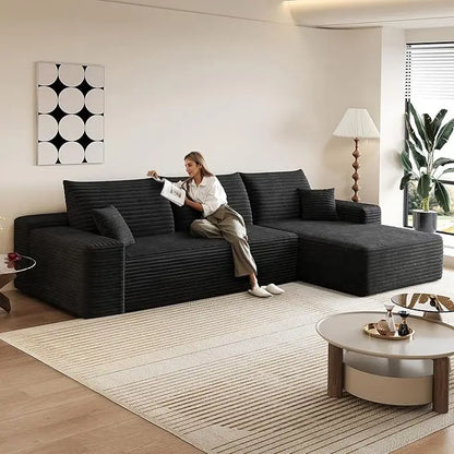 107.5" Boneless Corduroy Living Room Sofa – L-Shaped Cloud Sectional with Chaise, Modular Deep Seat & No Assembly
