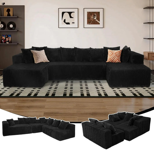 130" U Shaped Boneless Couch, Cloud Boneless Sectional Couches for Living Room, Modular Spineless Sofa Bed with, Customized