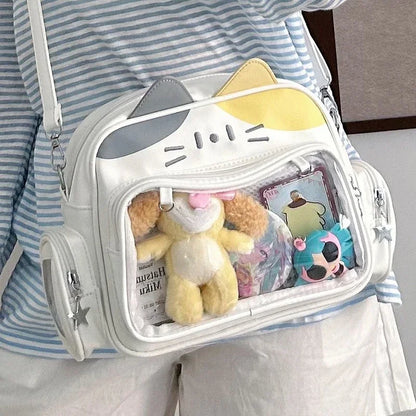 Women's Fashion Backpacks Y2K Korean Japan Kawaii Cat Ita Bag PU Cute Girls Transparent Pocket Aesthetic Shoulder Crossbody Bags