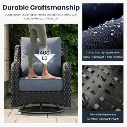 10 Pieces Outdoor Patio Furniture Sets with Rocking Swivel Chairs with 6-inch Thick Cushion and Fire Pit Table for, Customized