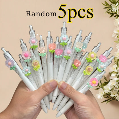 5pcs Flower Pens Ballpoint Pens Flower-Birthday Writing Pens Student Stationery Office Party Gifts, Fine Writing