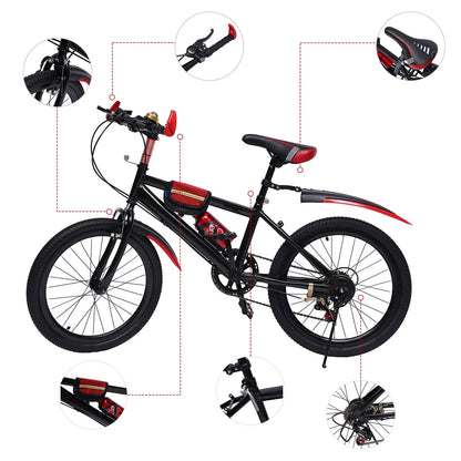 20" Mountain Bike Kids' Bicycles, 7 Speed Gears Children's Bike with Kettle&holder Height Adjustable for Riding on Roads