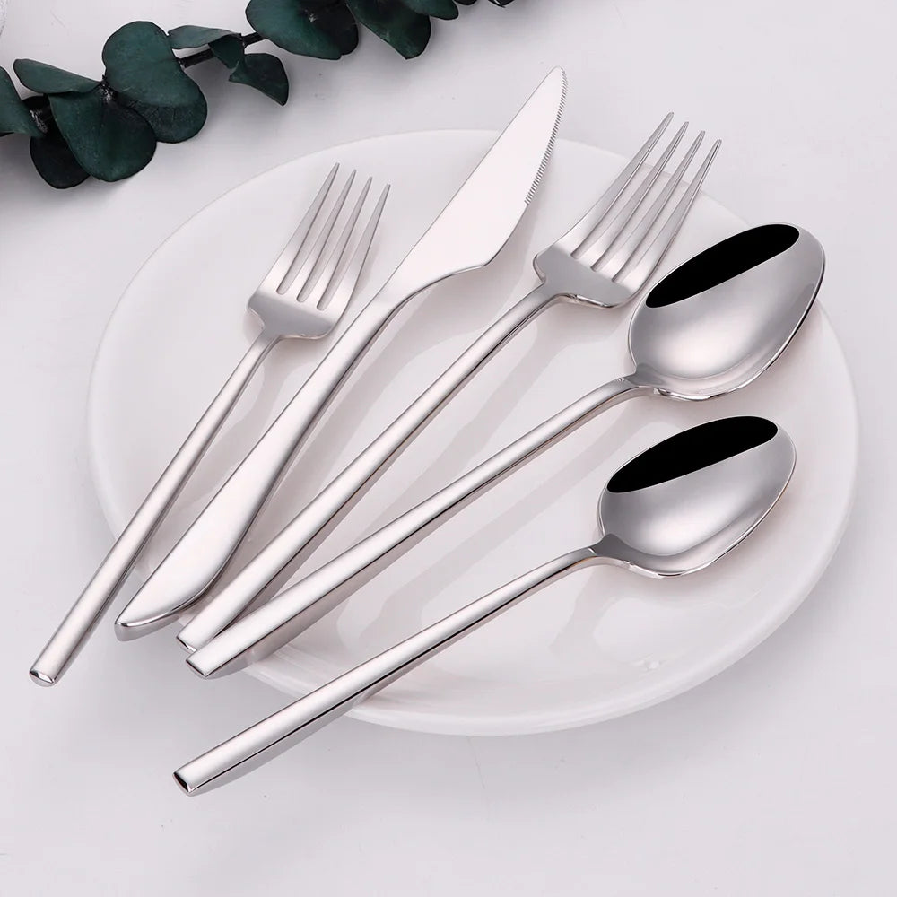 6/12/15/18/21 Pieces Sliver Cutlery Set Stainless Steel 304 Tableware Western Dinner Set Mirror Elegant Knife Fork Spoon
