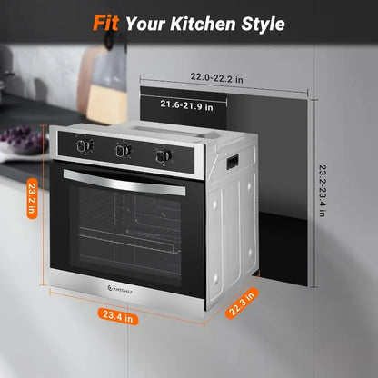 AMZCHEF 24" Single Wall Oven, 2.65 Cu.ft. Built-in Electric Wall Oven with 5 Cooking Functions, 360° ROTATING ROTISSERIE, 2200W