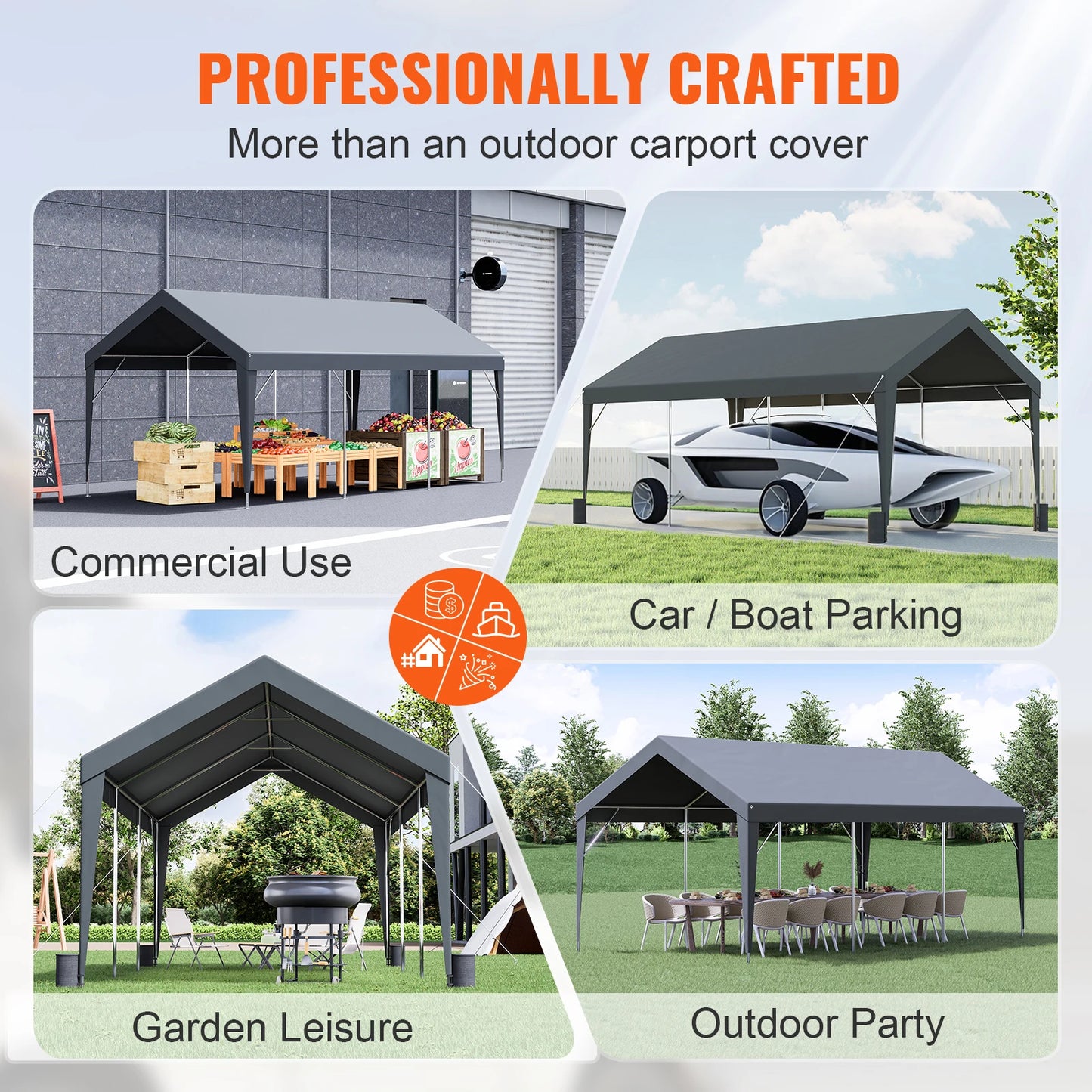 SucceBuy Carport 10x20ft Heavy Duty Car Canopy Garage with 8 Reinforced Poles and 4 Weight Bags UV Resistant Waterproof Tarp