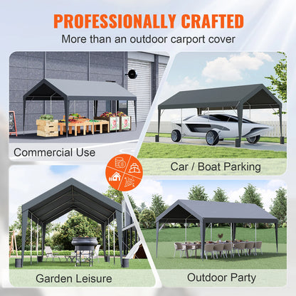 SucceBuy Carport 10x20ft Heavy Duty Car Canopy Garage with 8 Reinforced Poles and 4 Weight Bags UV Resistant Waterproof Tarp