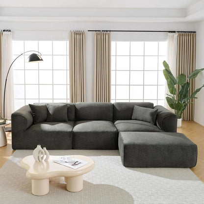 122” Modular Sectional Sofa, Cloud Sectional Boneless Couch with Deep Seat and Movable Ottoman, Modern Oversized, Customized