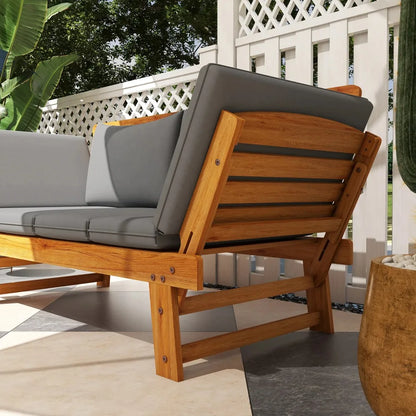 Wooden Garden Bench for Outdoor W/ Cushions, Patio Loveseat, Gray