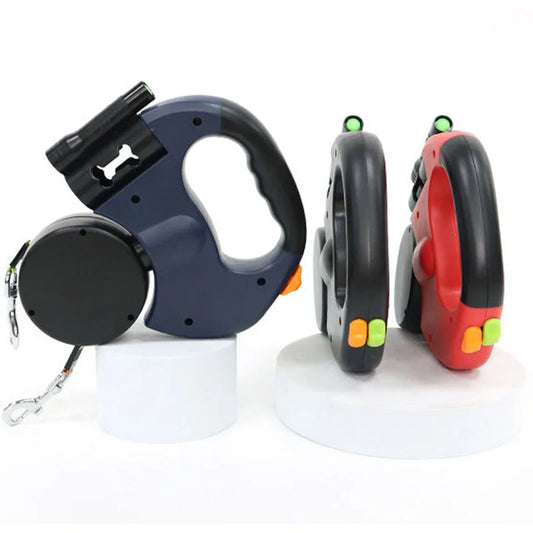 3in1 Double Head Automatic retractable Dog leash Flashlight Poop Bag Dispenser Reflective Pet Cat Extendable Puppy Traction Rope