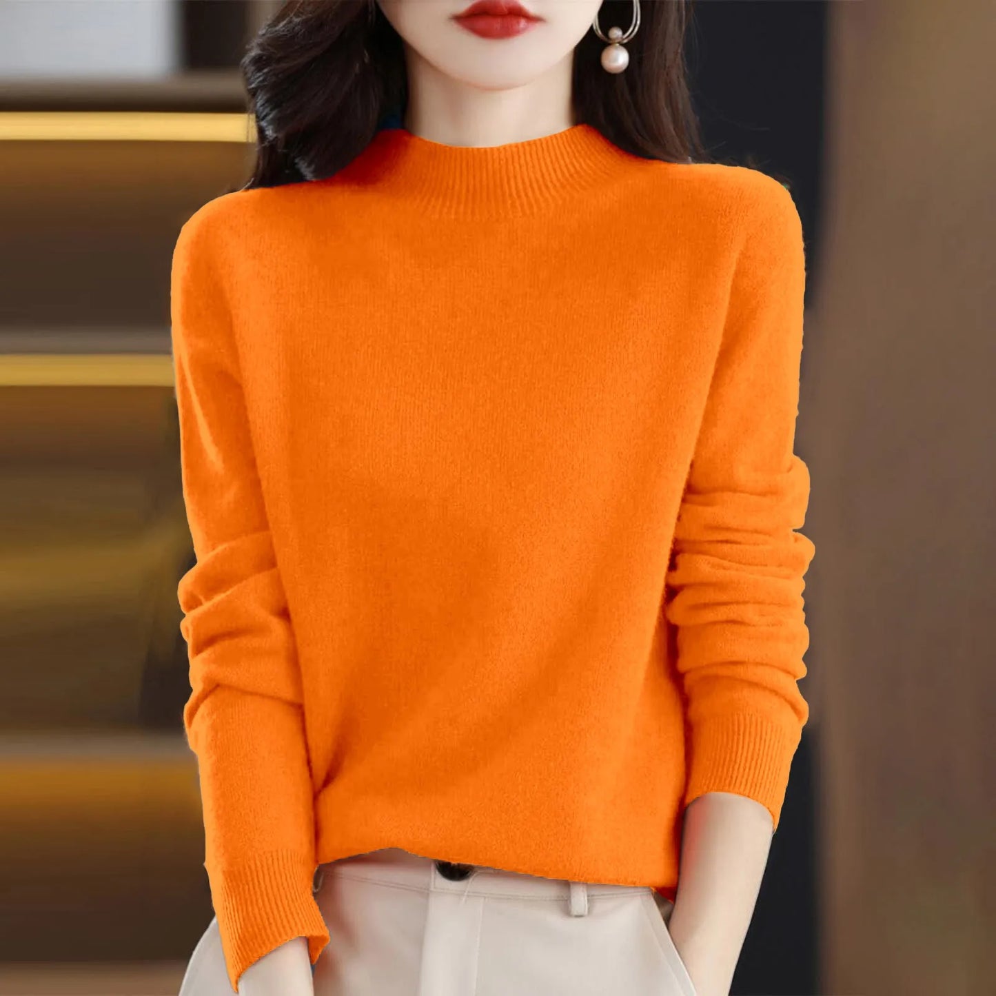 100% Pure Wool Half-Neck Pullover In Autumn And Winter New Cashmere Sweater Women'S Casual Knit Top Warm Jumper Tops 17 Colors