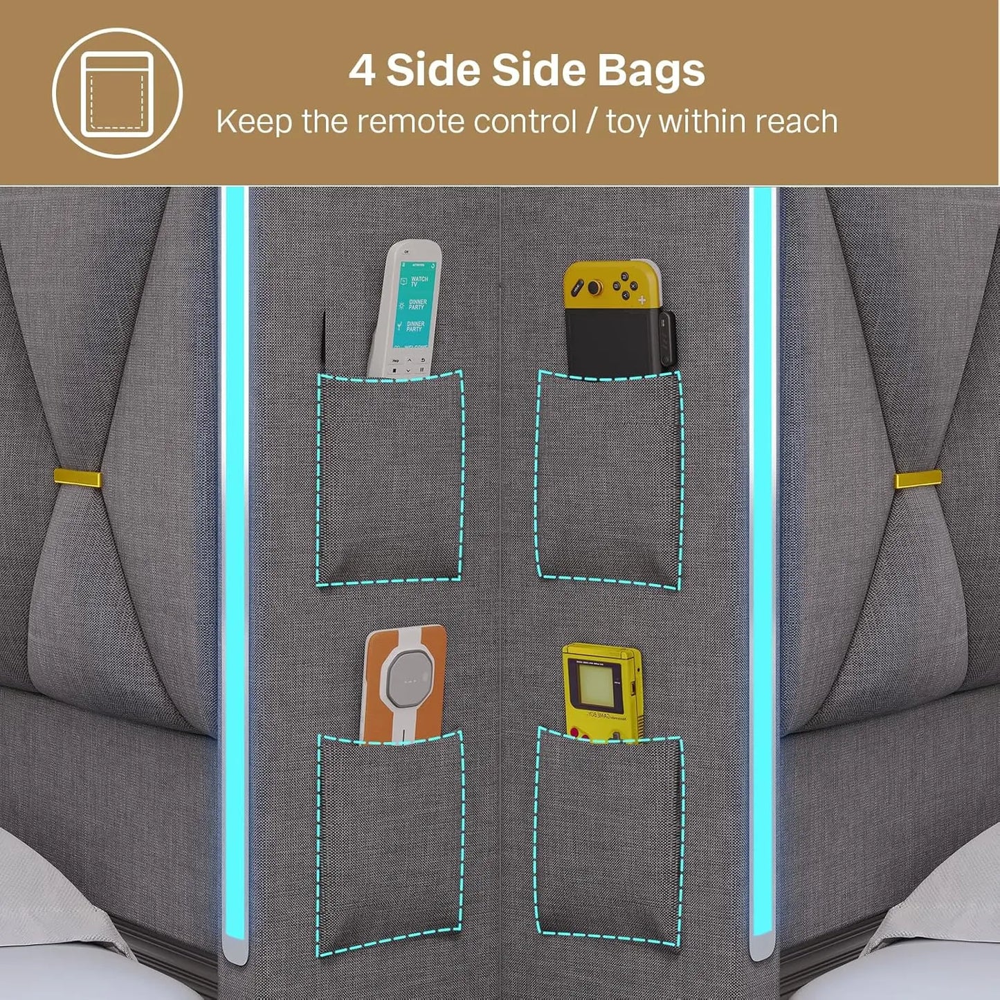 Platform Bed Frame King Size with Storage Headboard and LED Lights,King Size Bed Frame, Upholstered Headboard