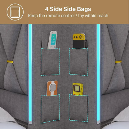 Platform Bed Frame King Size with Storage Headboard and LED Lights,King Size Bed Frame, Upholstered Headboard