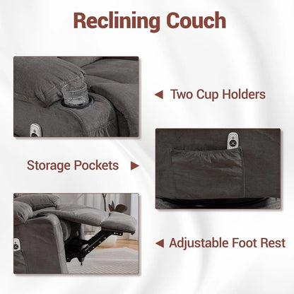 3 Piece Manual Recliner Sofa Set with Cup Holders Home Theater Office Grey Fabric Loveseat+Chair+Chair, Customized