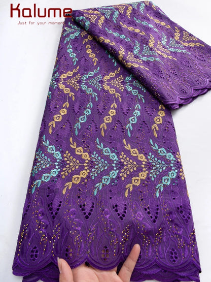 Kalume African Cotton Embroidered Lace Fabric With Stones 2025 Nigerian Swiss Voile Lace Fabric Flower For Sewing Dress F4325