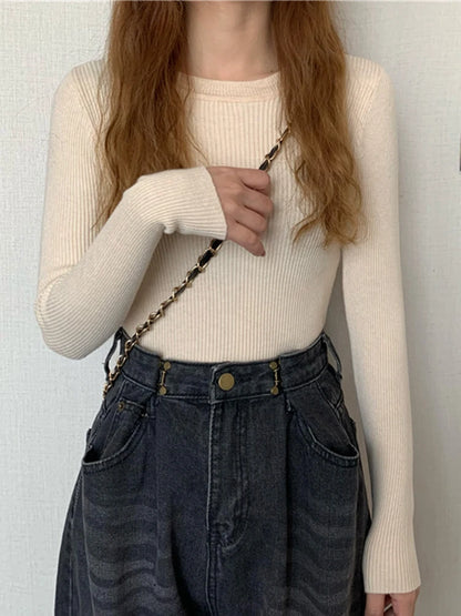 2025 New Women Sweater Autumn Winter Long Sleeve Pullover Basic Top Fashion O-neck Elastic Female Winter Solid Knitted Jumper