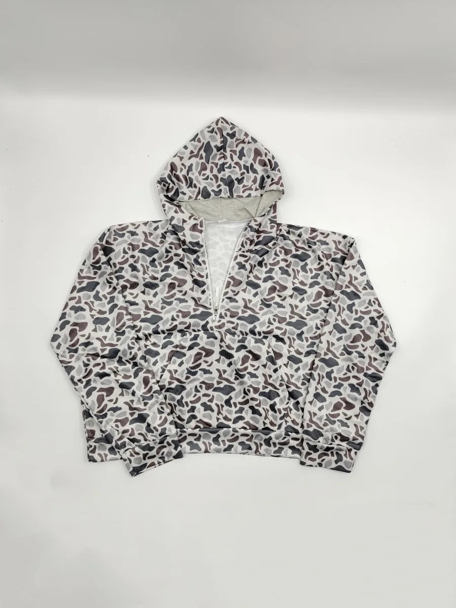 Women Camo Hoodie Oversized Quarter Zip Pullover Leopard Print Patchwork Hoodies