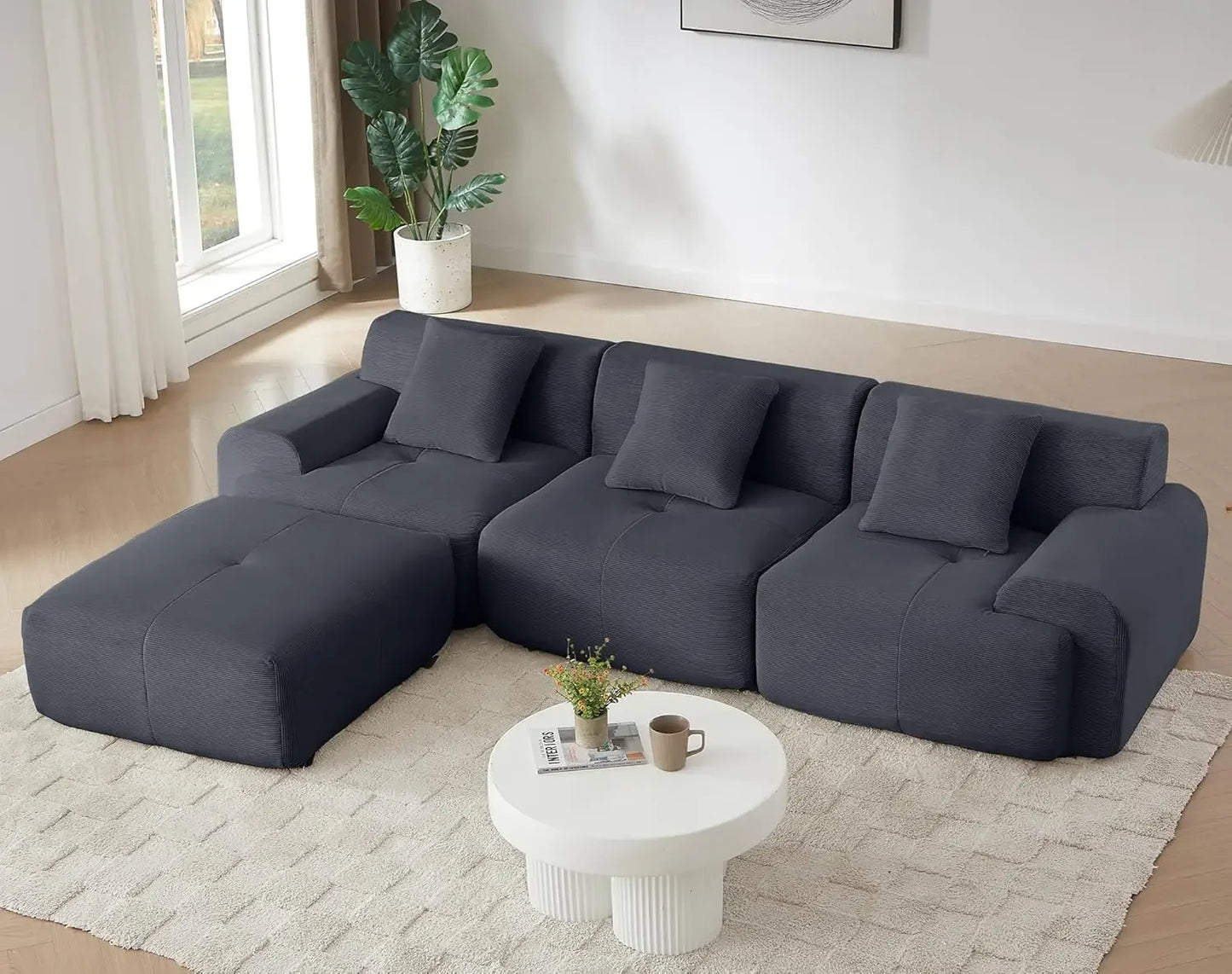 Cloud Couch Boneless Oversized Modular Sectional Sofa with Ottoman Deep Seat Soft Corduroy for Living Room