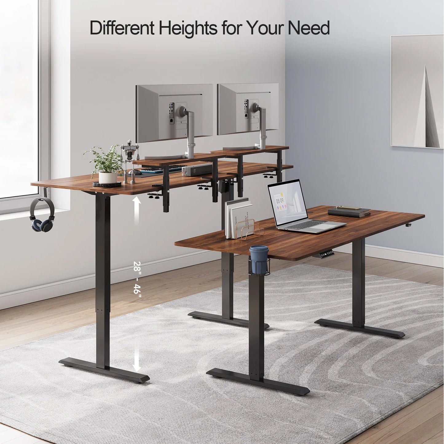 Standing Desk w/ 2 Adjustable Monitor Shelves,Electric Stand Up Desk with Memory Controller & Adjustable Height