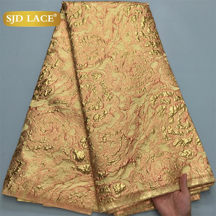 SJD LACE Nigerian Brocade Lace Fabric 2025 High Quality French Gilded Jacquard Lace Damask Dress For Women Wedding Party Sew4096