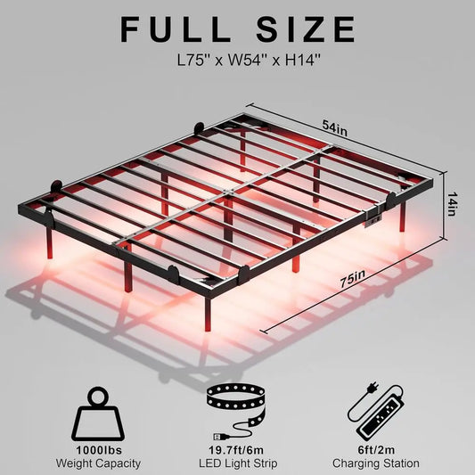 Full Size Modern LED Bed Frame with Floating Design, Smart Lights, and Charging Station