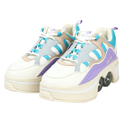 Size 40 41 Deformation Roller Skates Shoes Double Row 4-Wheel Skates Roller Shoes Dual-Purpose Roller Sneakers Wheels Shoes