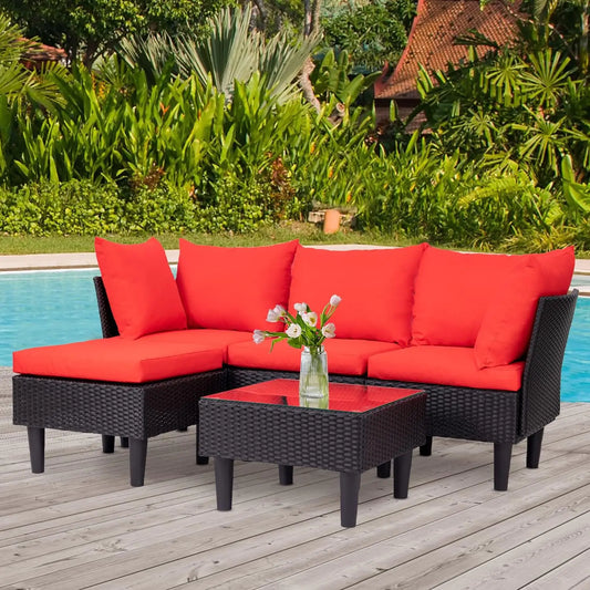 Patio Furniture Sets 5 Pieces Outdoor Wicker Conversation Set Sectional Sofa Rattan Chair for Outdoor Backyard Porch Poolside B