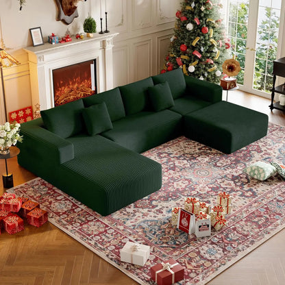 134.6''Sectional Sofa Couch for Livingroom,U-Shaped Boneless Couch with Chaise and Pillows,Modern Modular Corduroy Sofa,4-Deep S