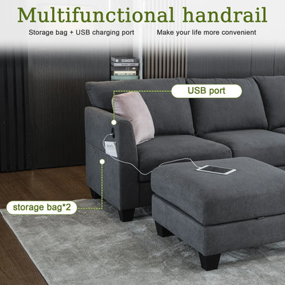 122.8" Luxury Modular L-Shaped Sectional Sofa, Large Cloud Couch w/ Ottoman, Modern Living Room Furniture Set, Soft Comfort
